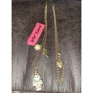 Betsey Johnson Blue Crystal Russian Doll Gold Tone Pendant NECKLACE NWT Pearl
